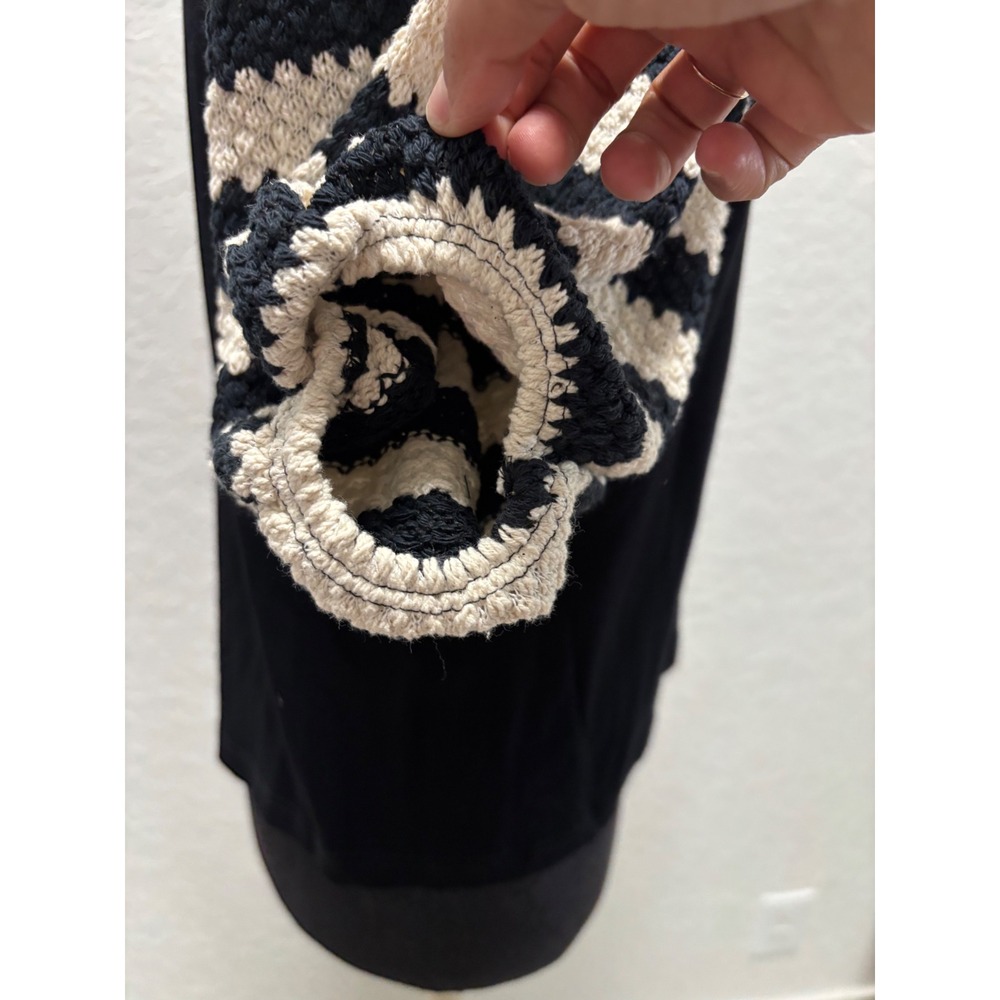 Marfinno Black Crochet Stripe Puff Sleeve Top Viscose Blend Size M - Picture 2 of 7